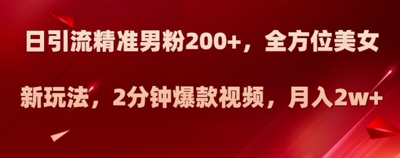如何日引流精准男粉200+？全新美女玩法，月入两万不是梦